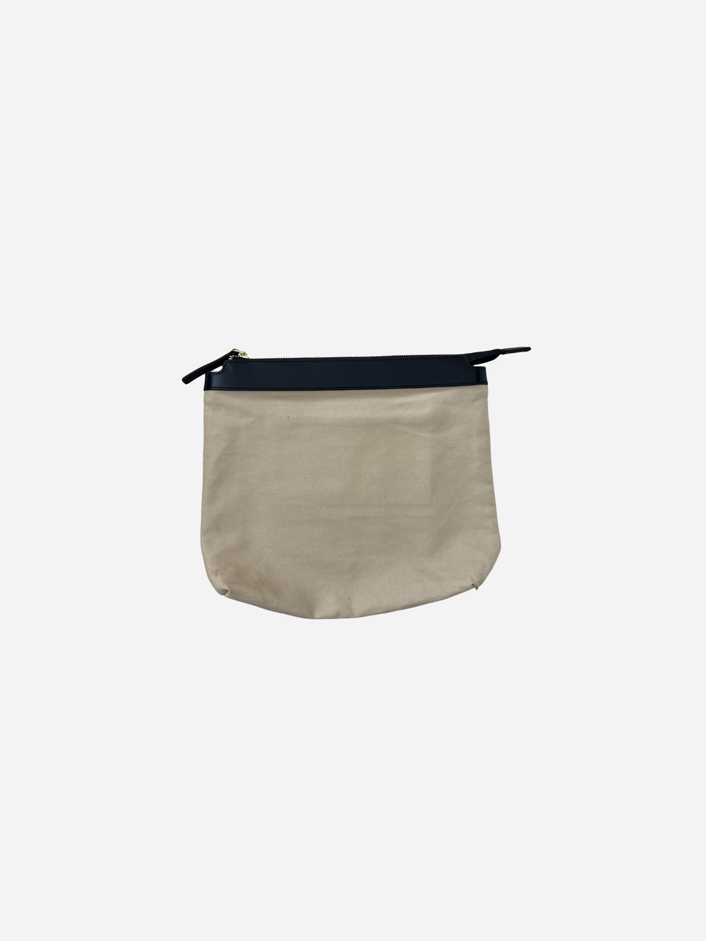 Beige pouch with a black zipper on a white background