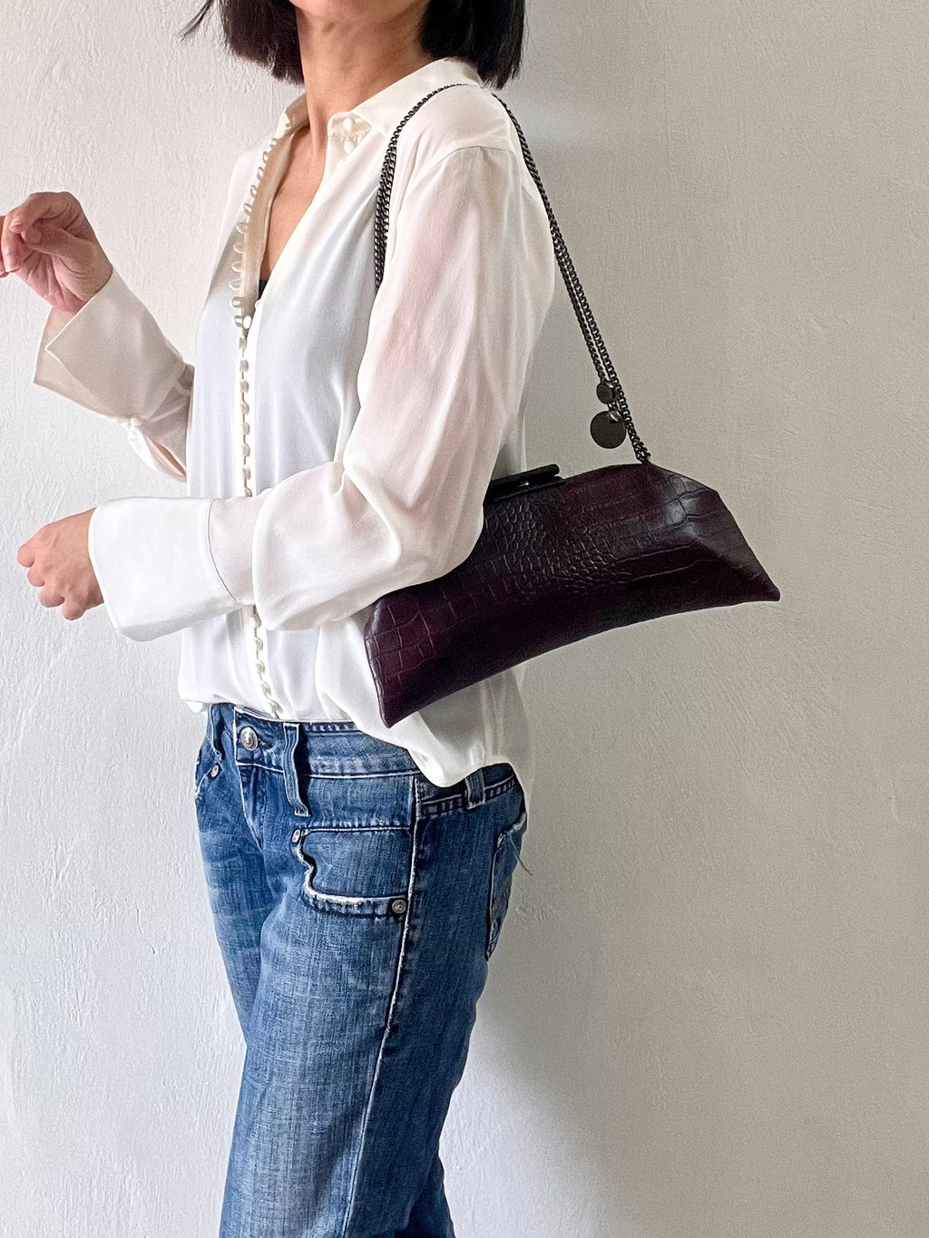 BELLA Baguette Embossed crossbody bag with adjustable chain strap