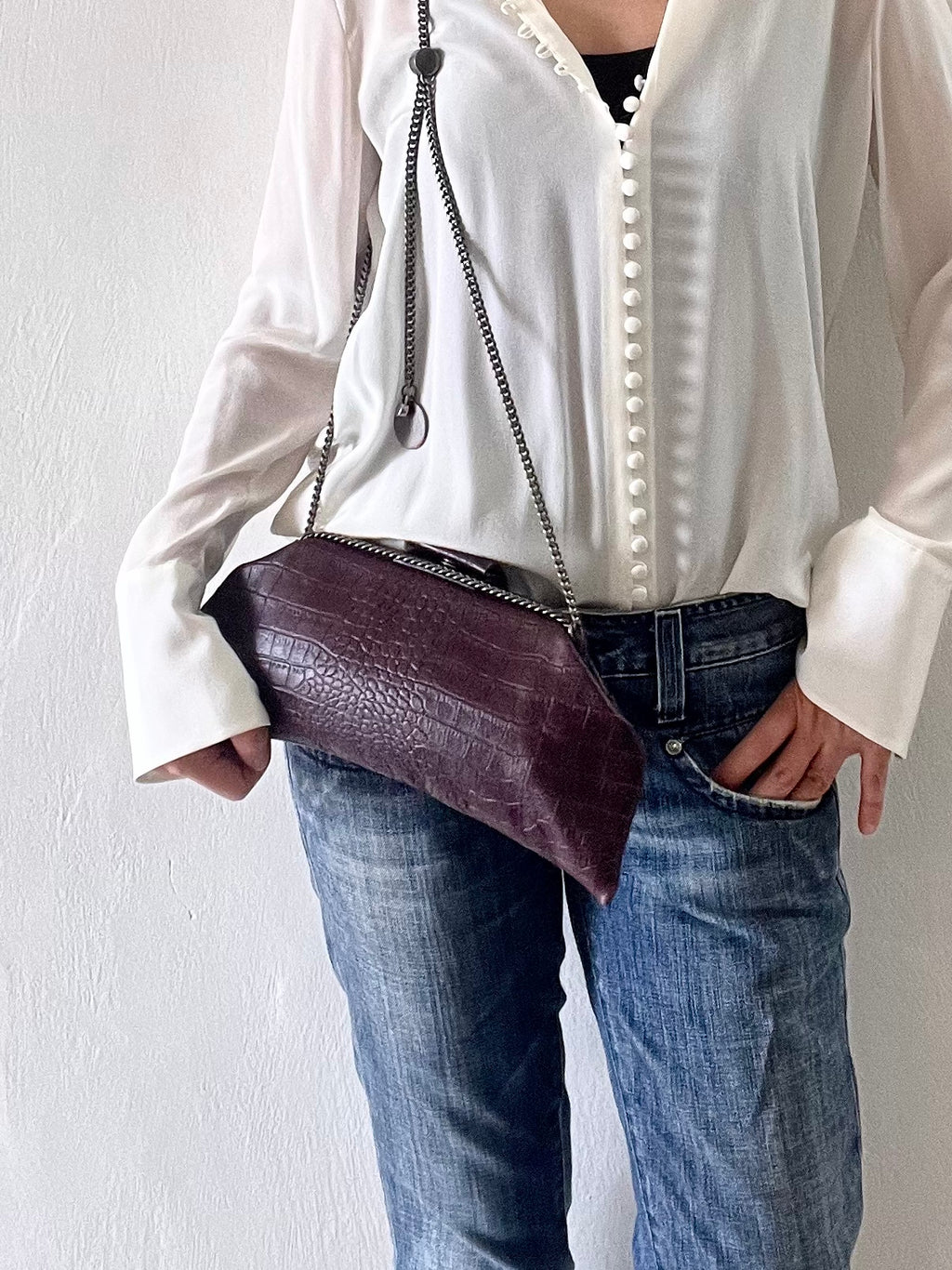 BELLA Baguette Embossed crossbody bag with adjustable chain strap